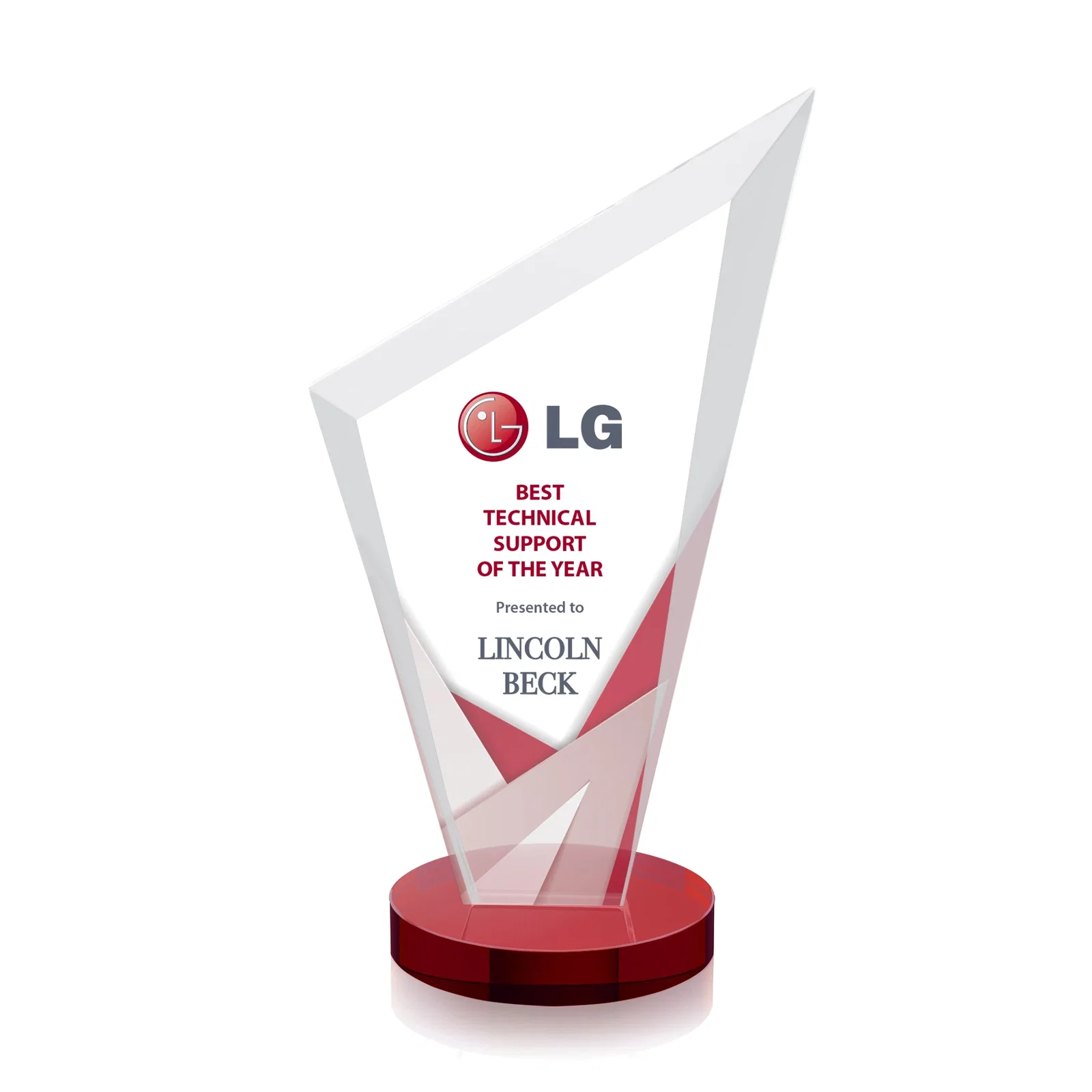 Custom printed Starfire Crystal Peak Award on a Round Color-Choice Base for donor appreciation