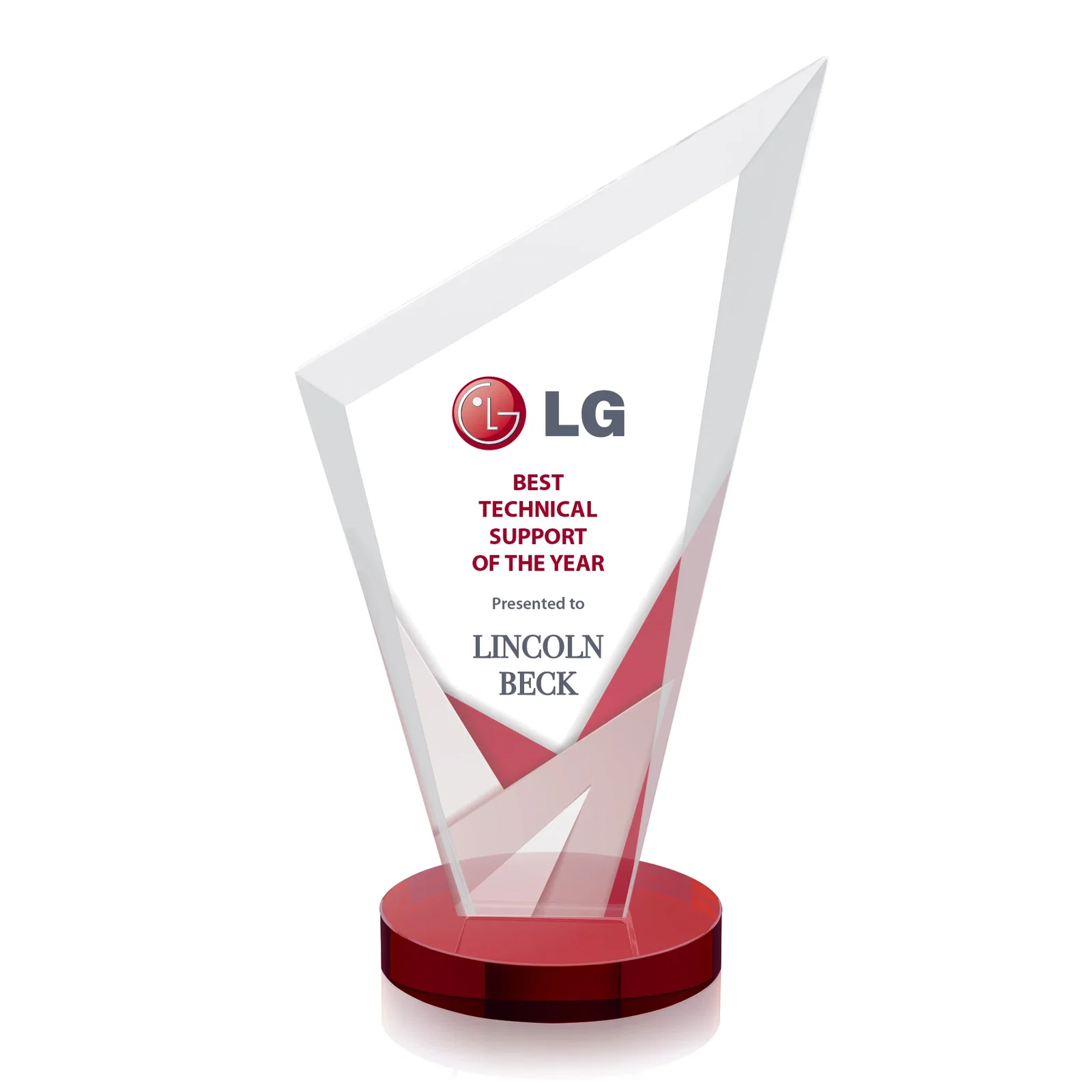 Custom printed Starfire Crystal Peak Award on a Round Color-Choice Base for graduation ceremonies