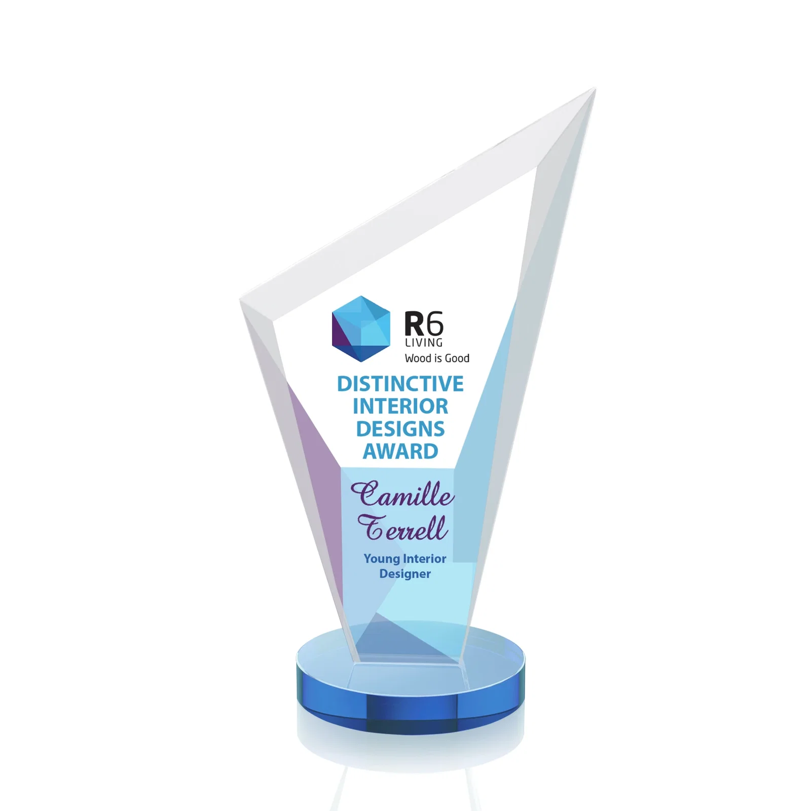 Custom printed Starfire Crystal Peak Award on a Round Color-Choice Base for volunteer appreciation
