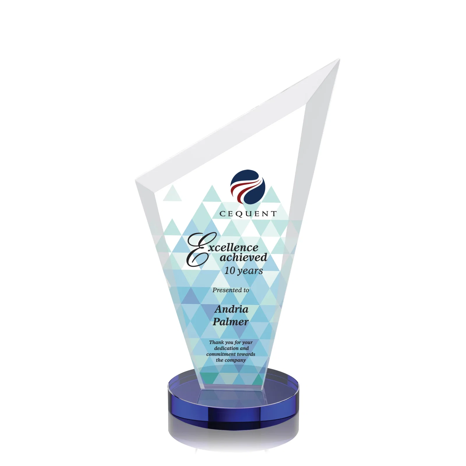Custom Starfire Crystal Peak Award on a Round Color-Choice Base for team milestone celebrations