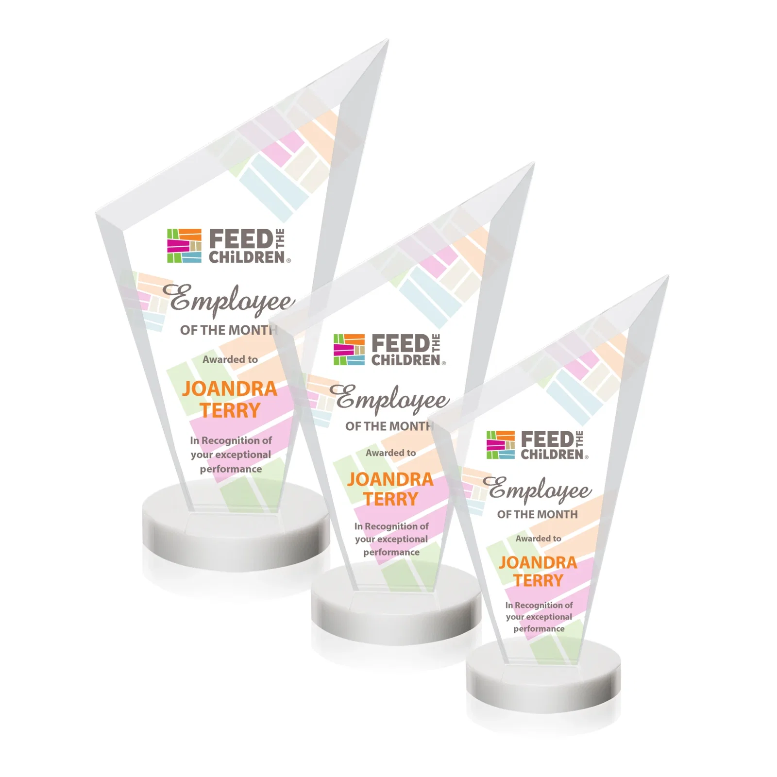 Customized Starfire Crystal Peak Award on a Round Color-Choice Base for employee recognition