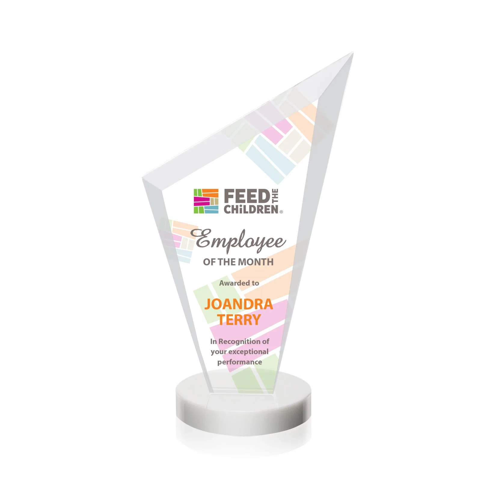 Customized Starfire Crystal Peak Award on a Round Color-Choice Base for corporate award ceremonies