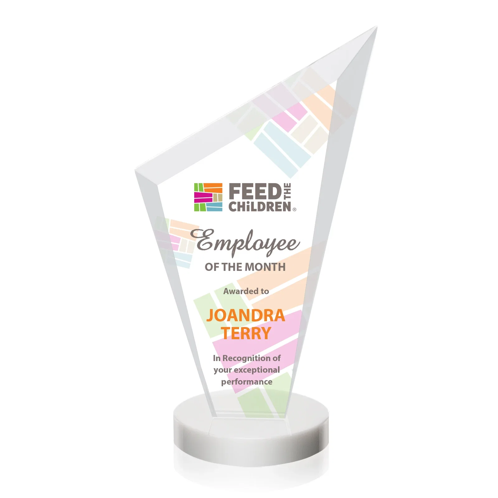 Customized Starfire Crystal Peak Award on a Round Color-Choice Base for sales achievement awards
