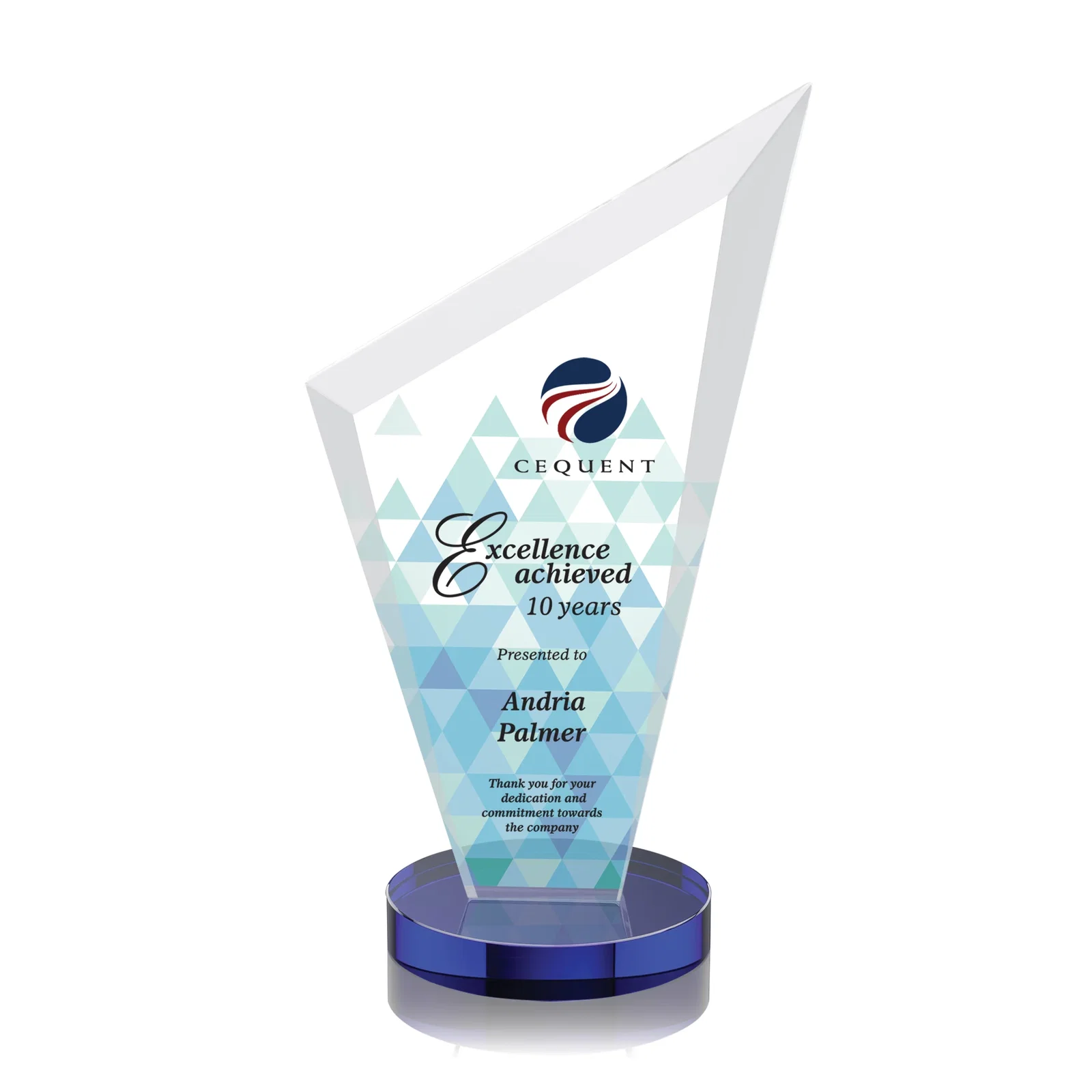 Custom Starfire Crystal Peak Award on a Round Color-Choice Base for donor appreciation