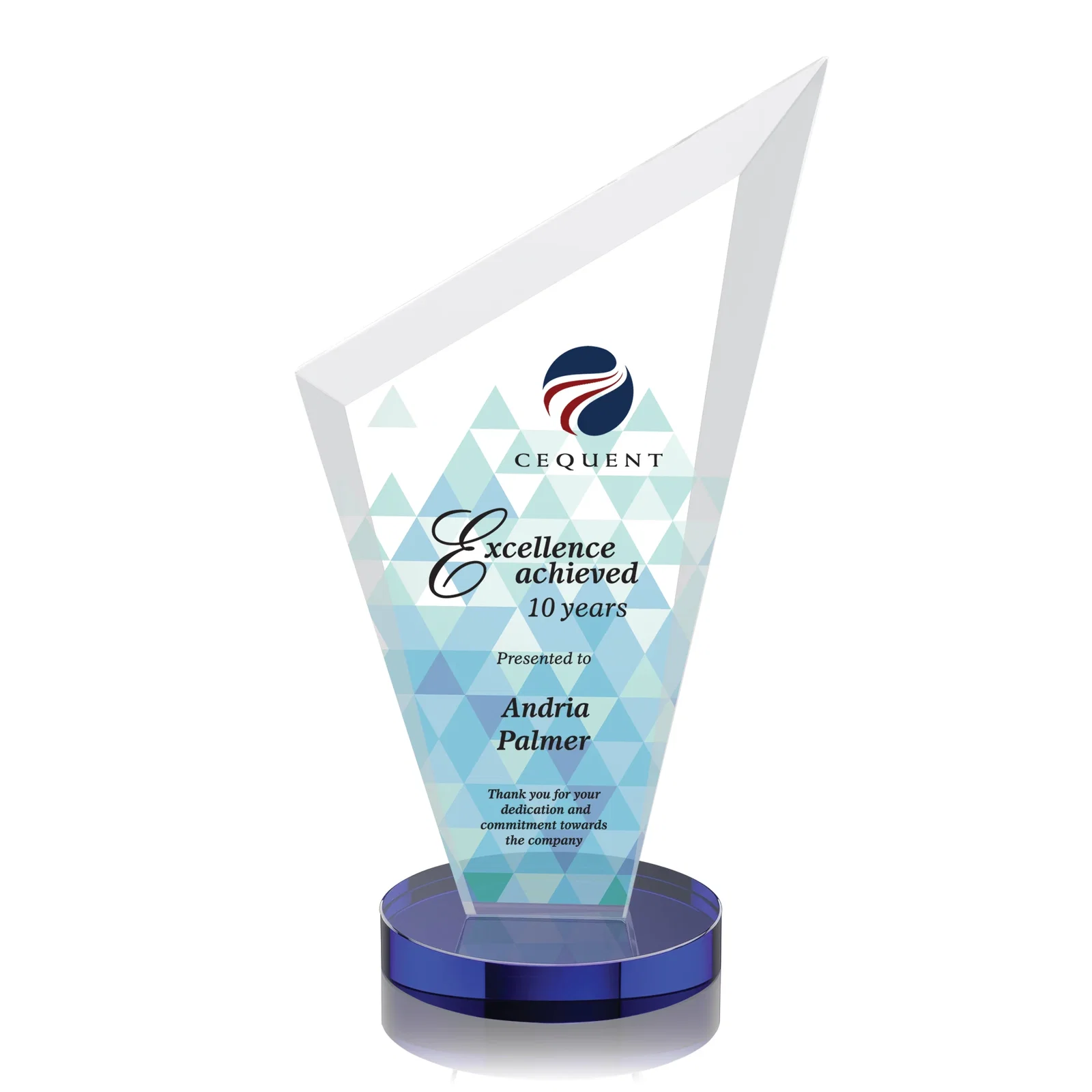 Custom Starfire Crystal Peak Award on a Round Color-Choice Base for graduation ceremonies
