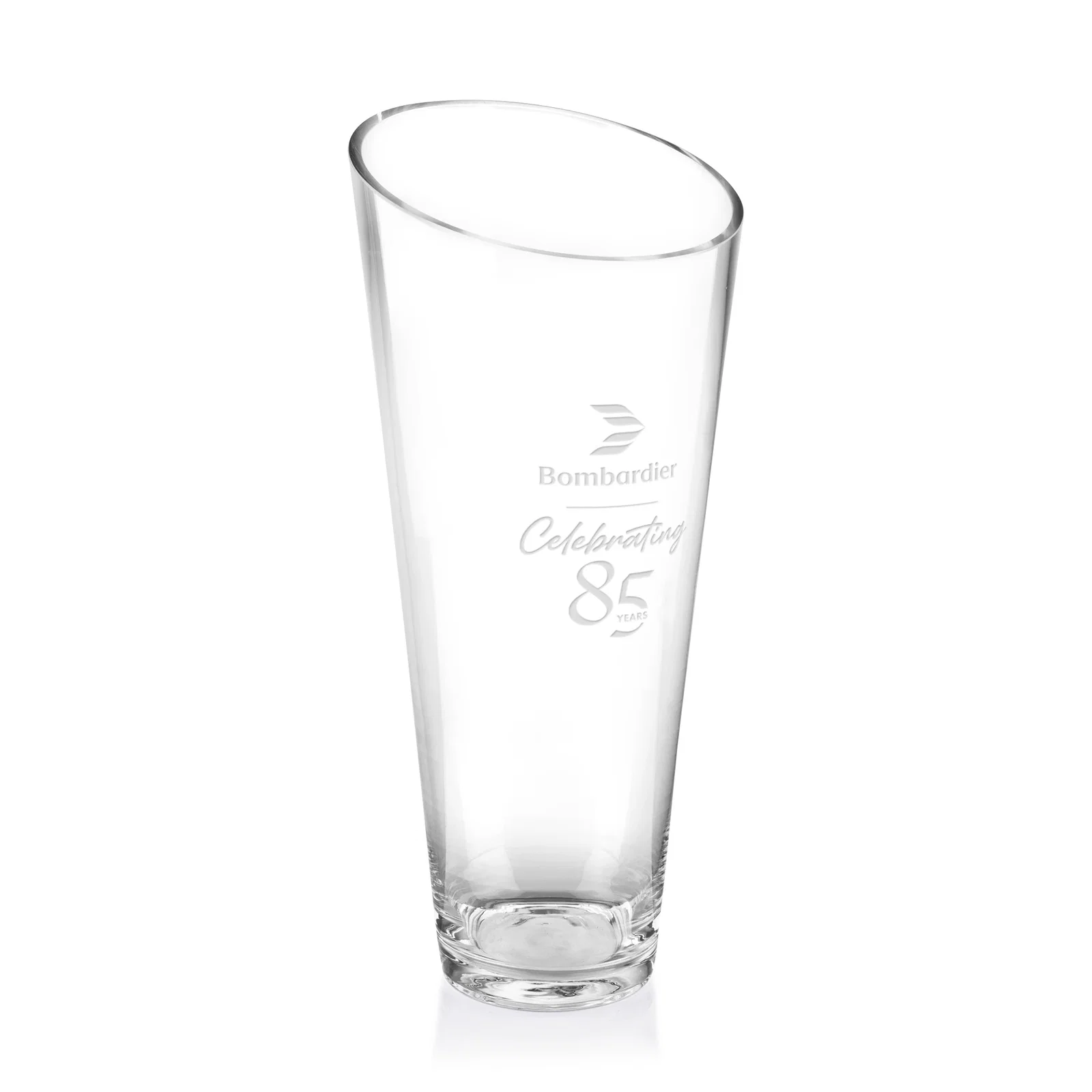 Custom Lead Free Crystalline Vase with Slanted Rim for service anniversary gifts