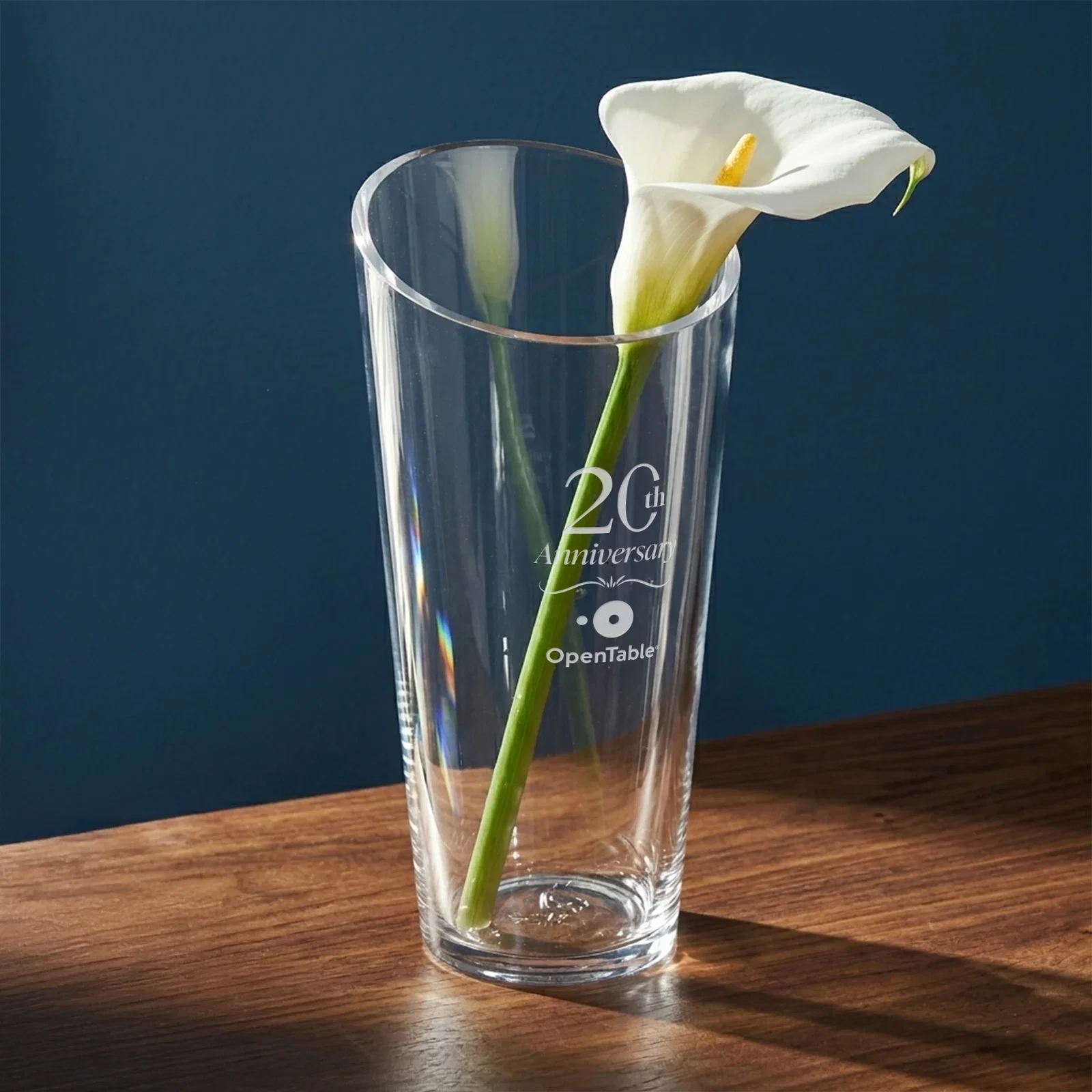 Custom Lead Free Crystalline Vase with Slanted Rim for retirement presentations