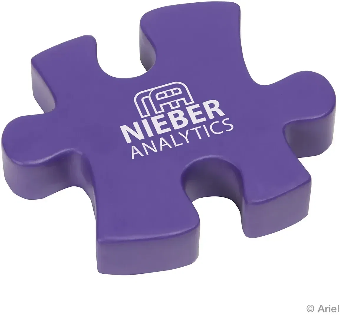 Custom Connecting Puzzle Piece Stress Reliever, branded promotional foam squeeze toy angled view
