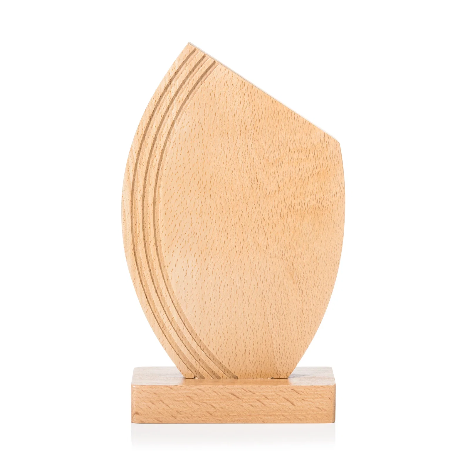 Personalized Beechwood Award with Curved Grooves Toward a Right-Facing Peak for corporate award ceremonies