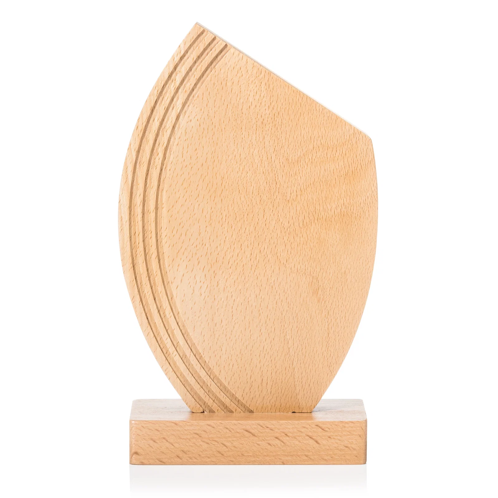 Personalized Beechwood Award with Curved Grooves Toward a Right-Facing Peak for service anniversary gifts