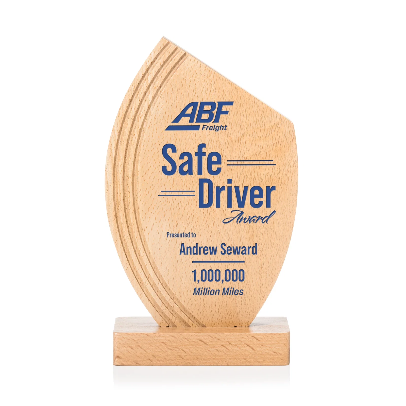 Custom Beechwood Award with Curved Grooves Toward a Right-Facing Peak for donor appreciation