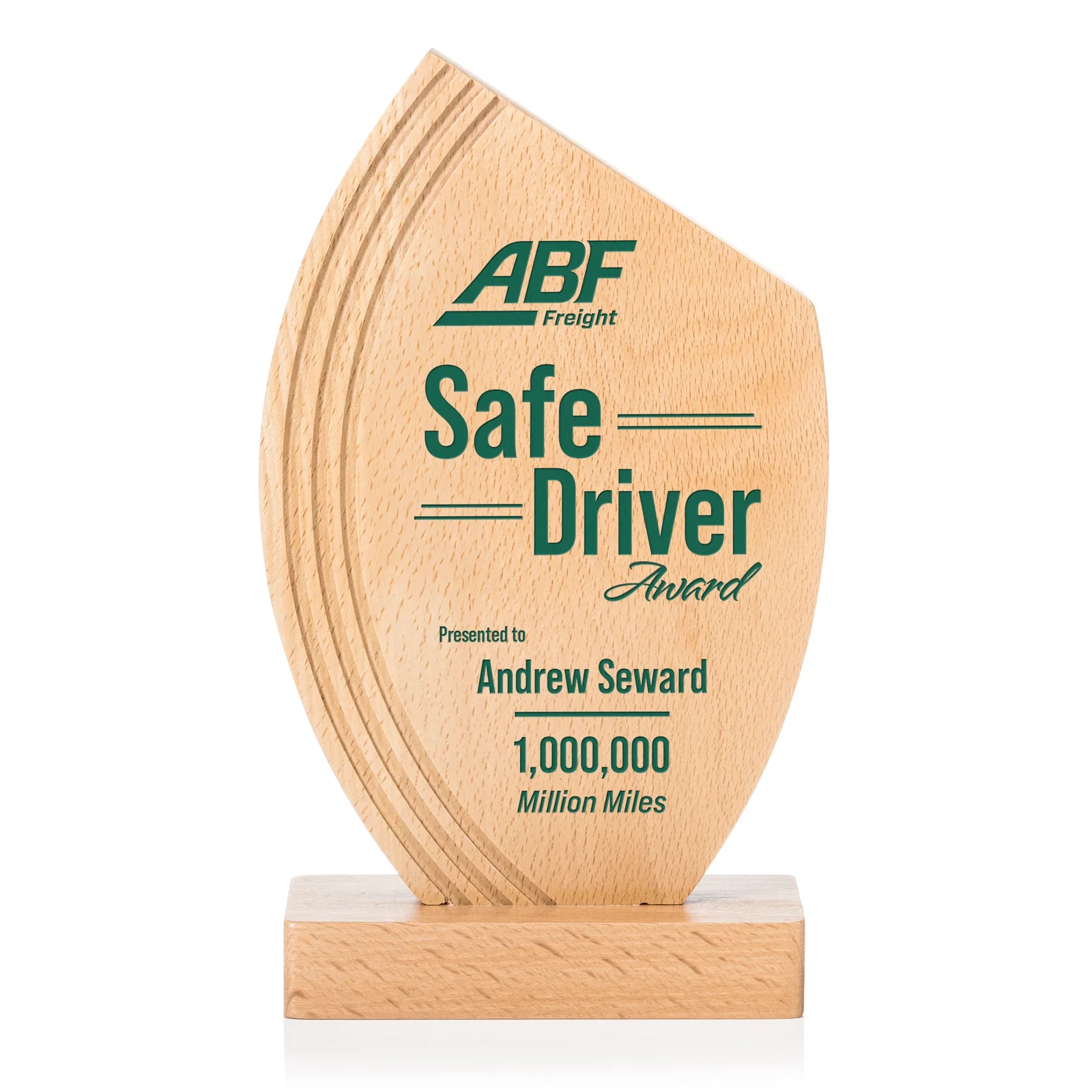 Custom Beechwood Award with Curved Grooves Toward a Right-Facing Peak for graduation ceremonies