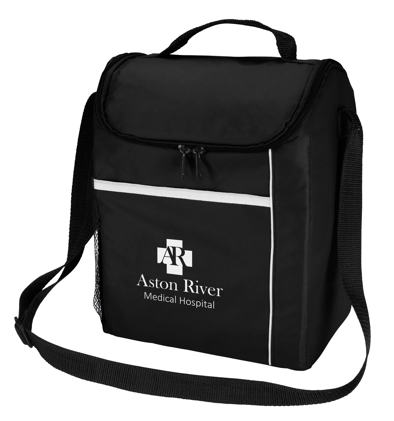 Black cooler bag shown from the front