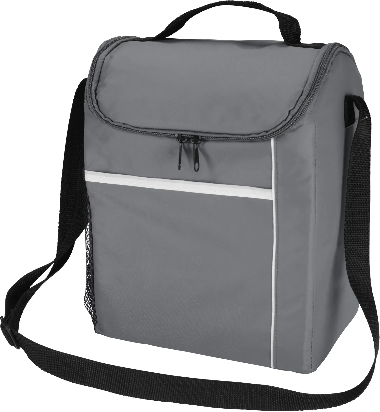 Insulated cooler bag standing about eleven inches tall