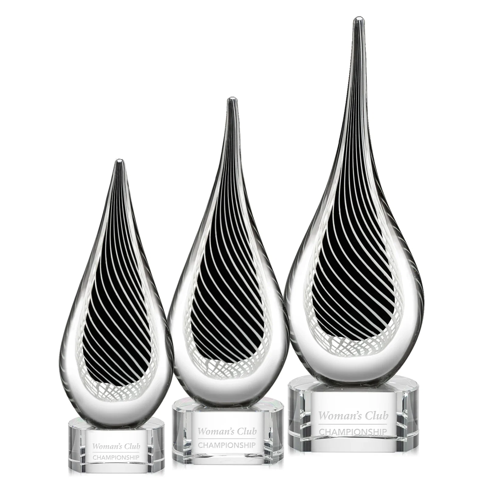 Custom Glass Teardrop Award With Black Core, White Swirl Wrap for employee recognition
