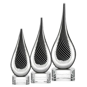 Glass Teardrop Award With Black Core, White Swirl Wrap