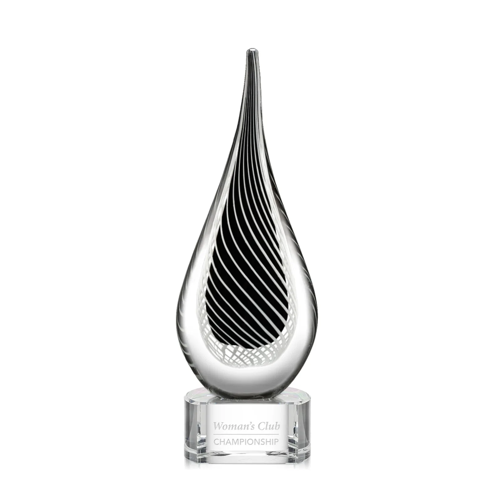 Custom Glass Teardrop Award With Black Core, White Swirl Wrap for service anniversary gifts