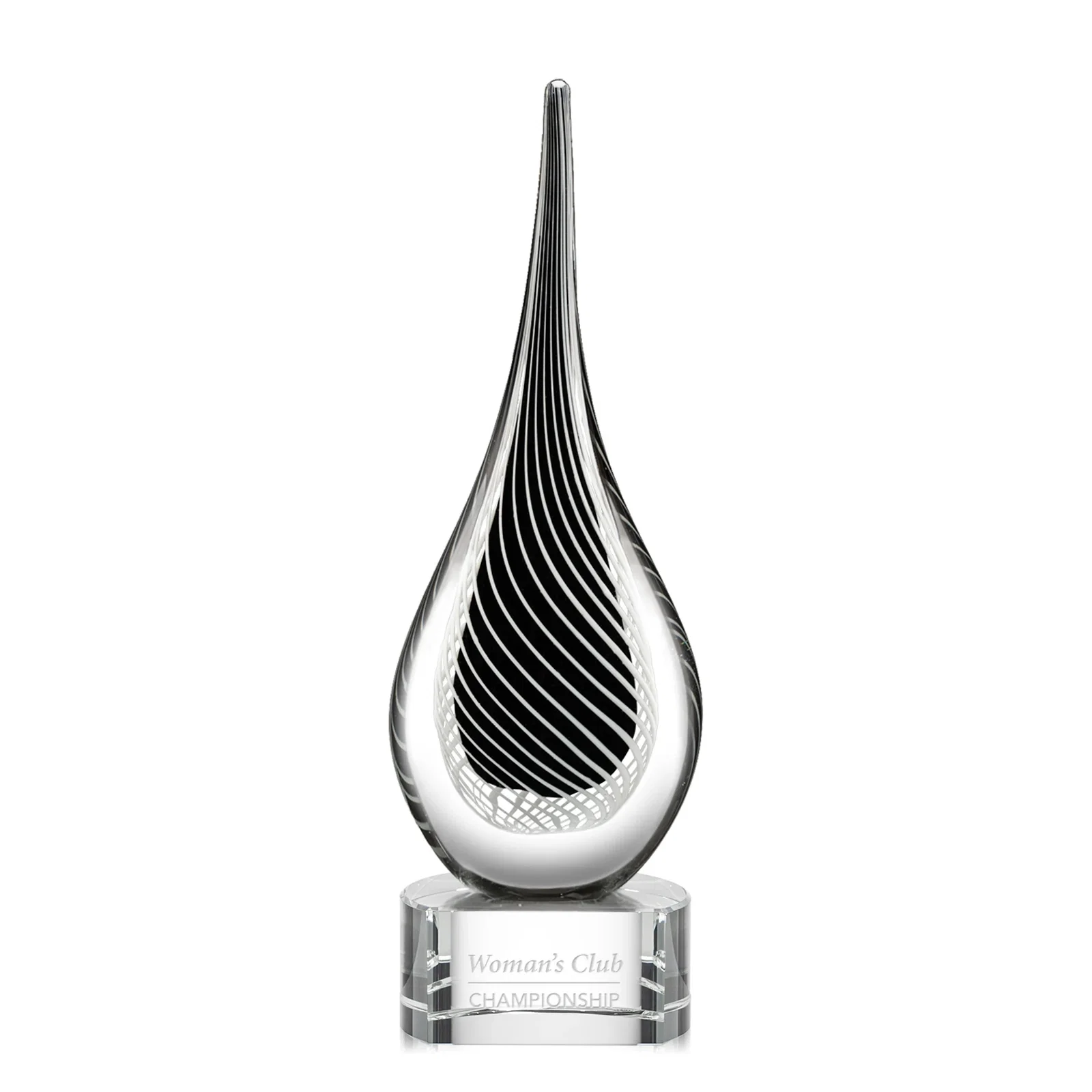 Custom Glass Teardrop Award With Black Core, White Swirl Wrap for sales achievement awards
