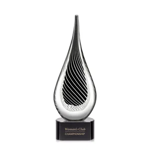 Glass Teardrop Award With Black Core, White Swirl Wrap