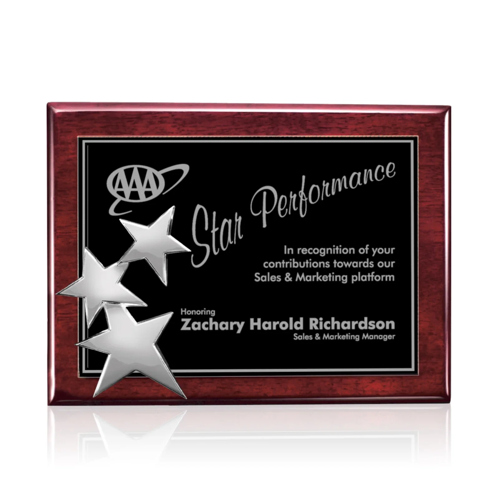 Personalized Wood-Tone Wall Plaque with Constellation of Three Stars for team milestone celebrations