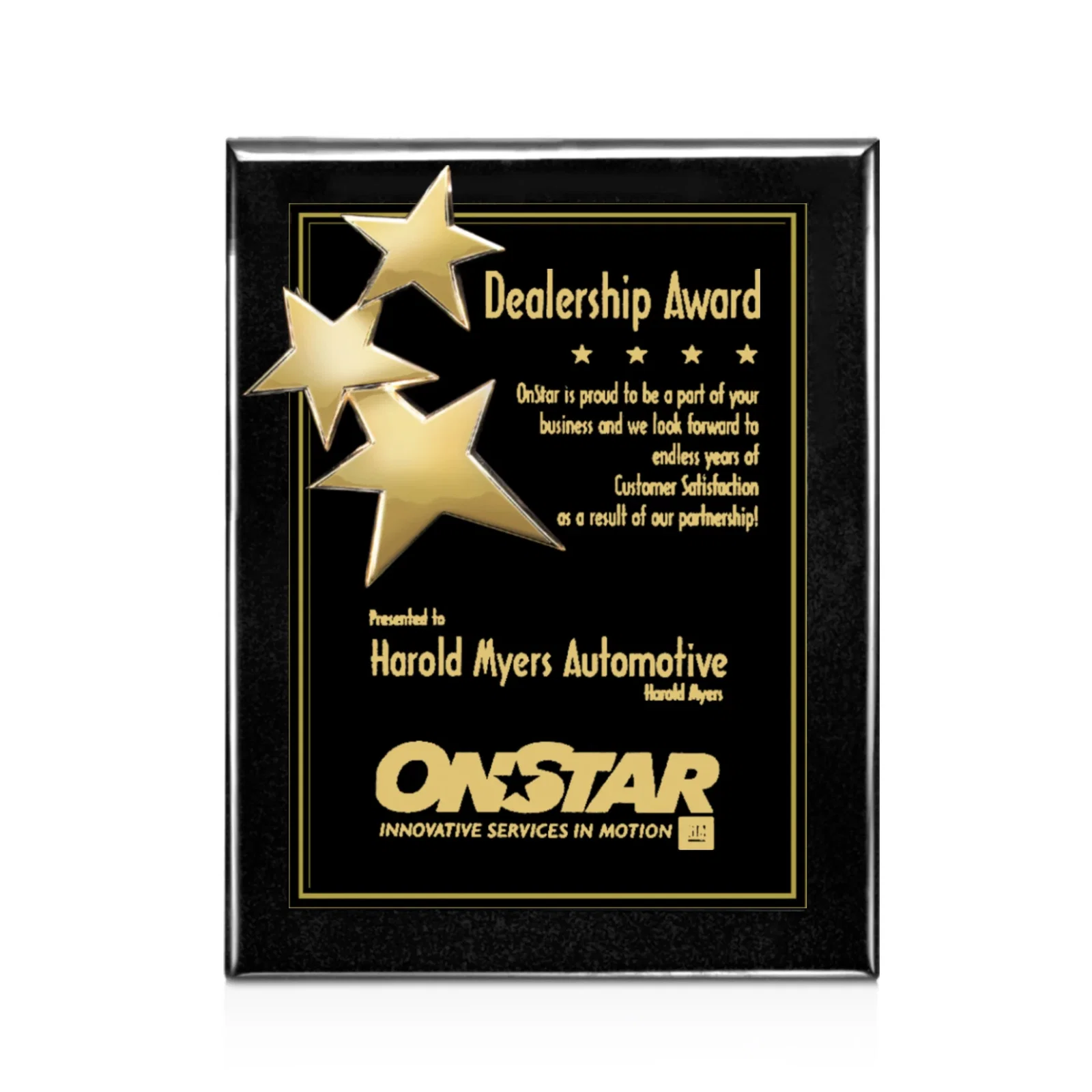 Custom Wood-Tone Wall Plaque with Constellation of Three Stars for corporate award ceremonies
