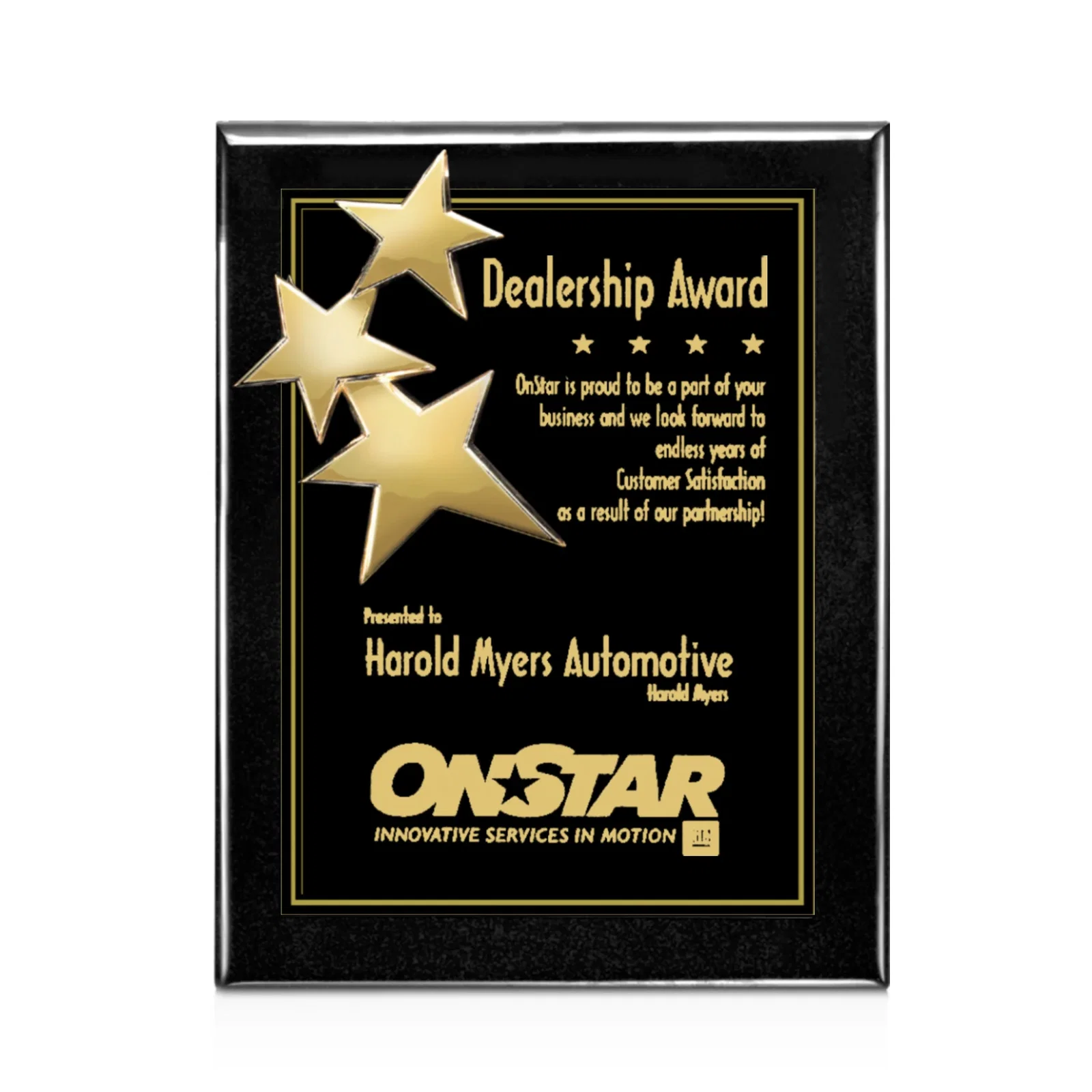 Custom Wood-Tone Wall Plaque with Constellation of Three Stars for service anniversary gifts