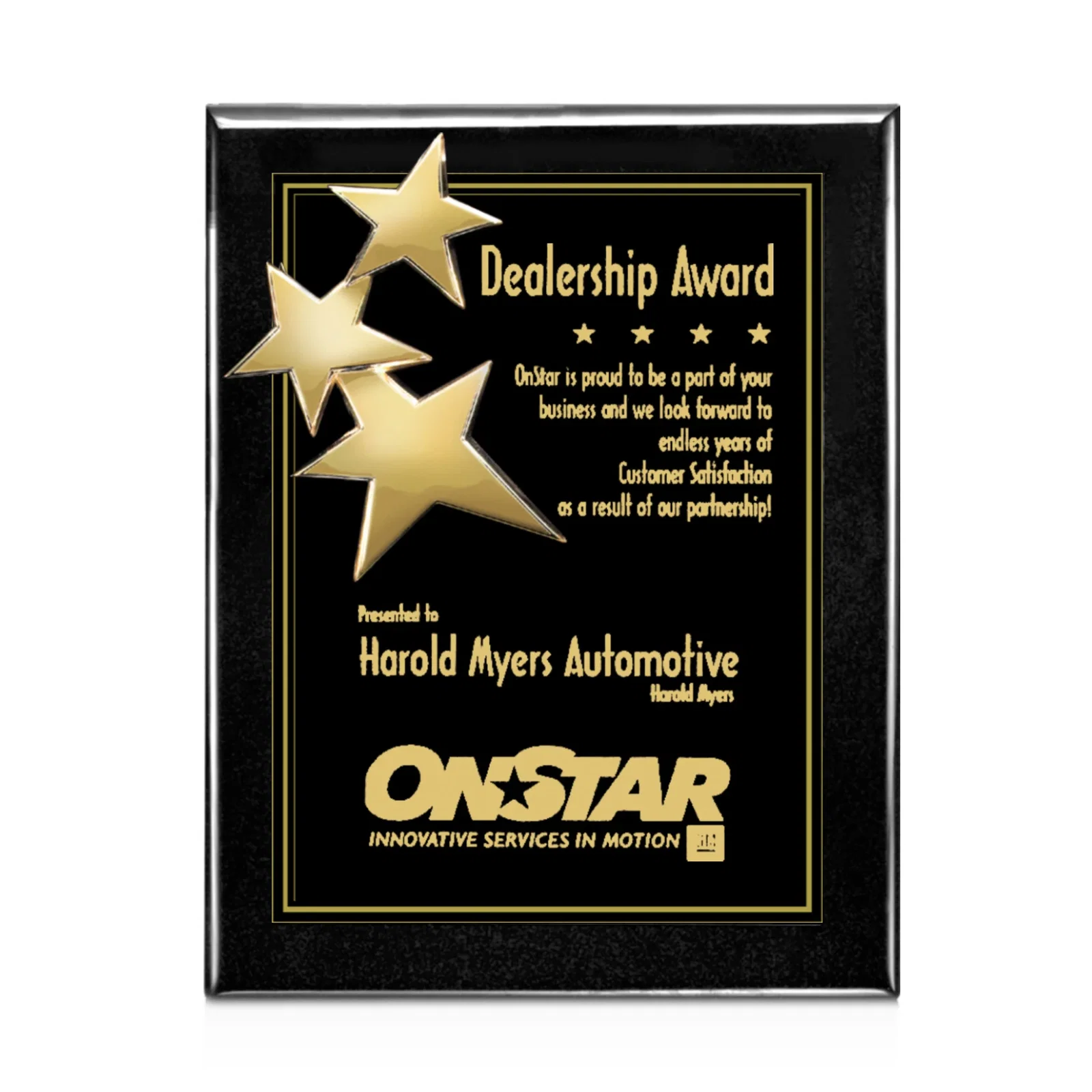 Custom Wood-Tone Wall Plaque with Constellation of Three Stars for sales achievement awards
