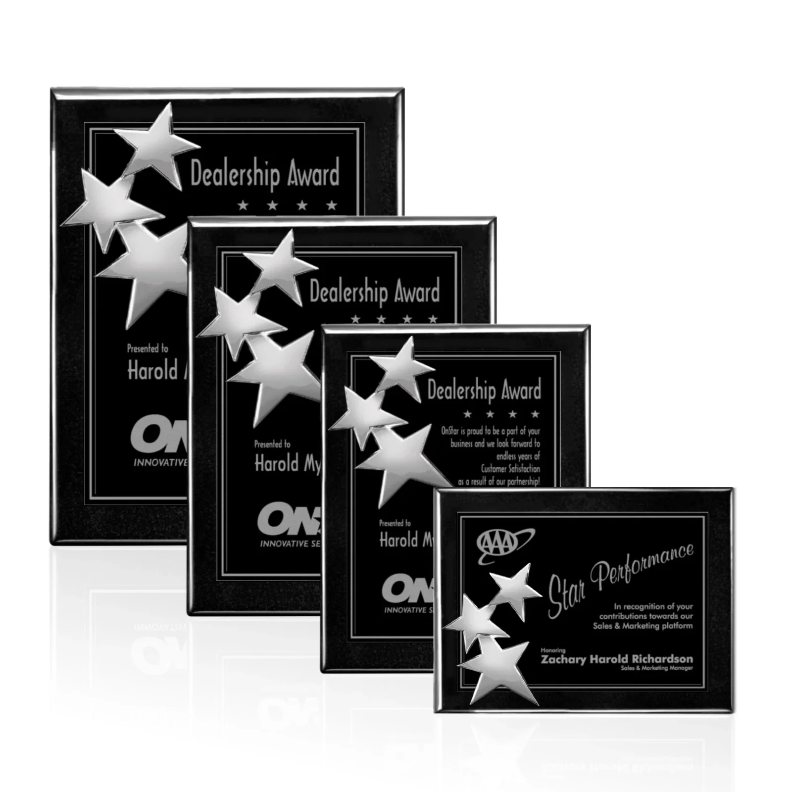 Custom Wood-Tone Wall Plaque with Constellation of Three Stars for team milestone celebrations
