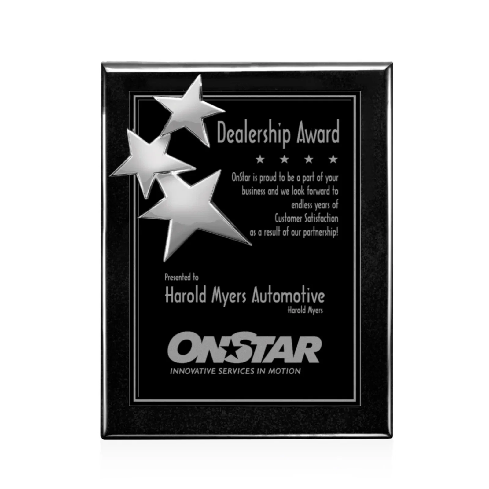 Custom Wood-Tone Wall Plaque with Constellation of Three Stars for donor appreciation