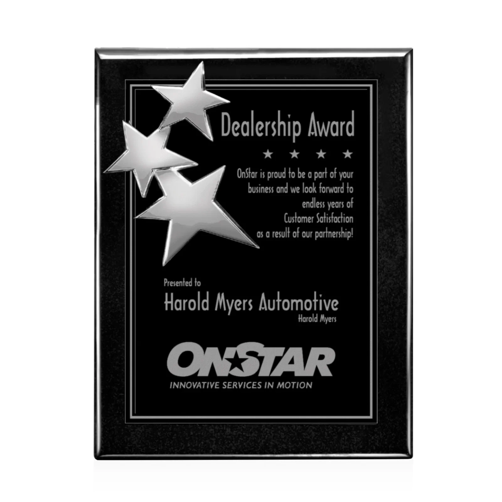 Custom Wood-Tone Wall Plaque with Constellation of Three Stars for safety achievement programs