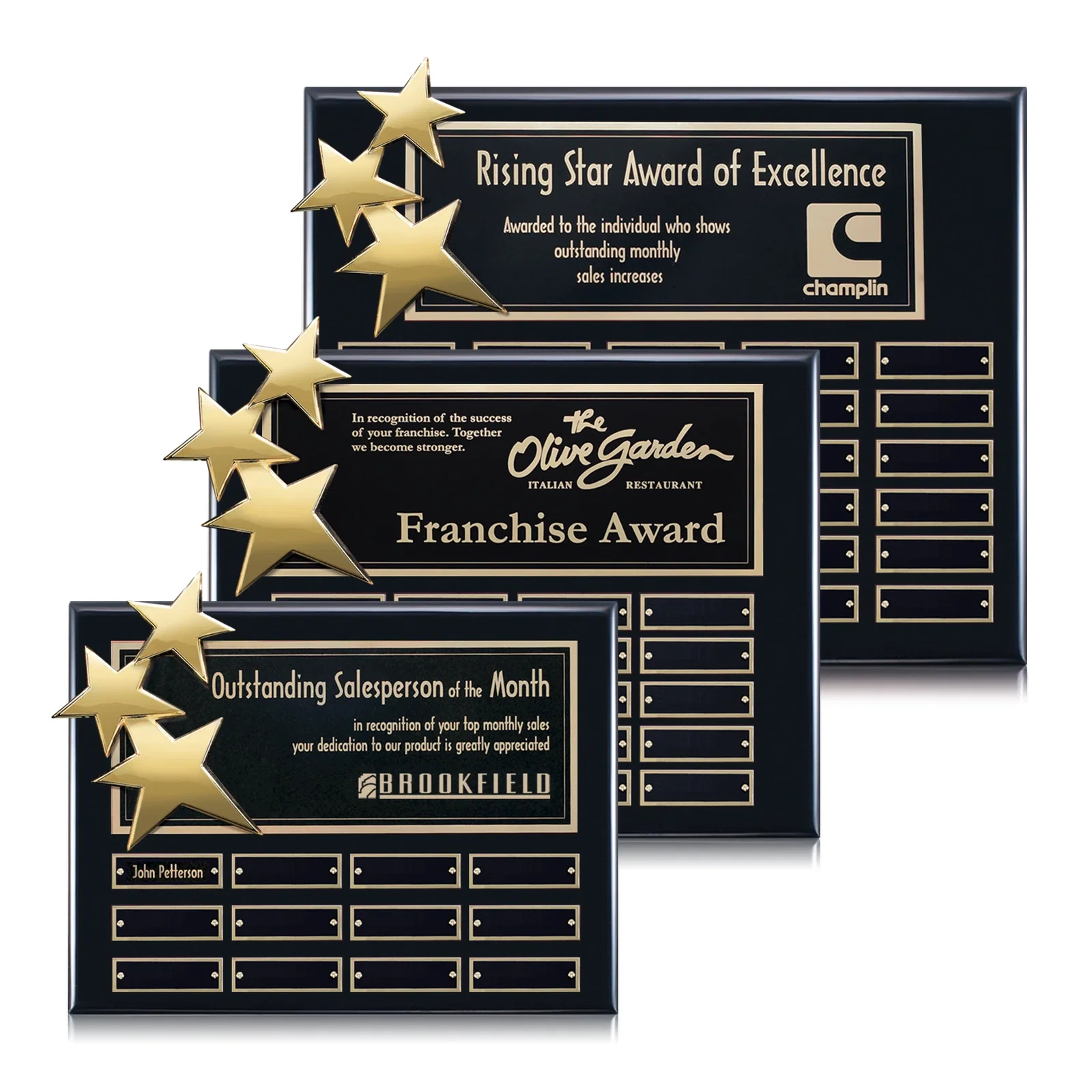 Personalized Piano Finish Perpetual Plaque With Constellation Star Ornaments for employee recognition
