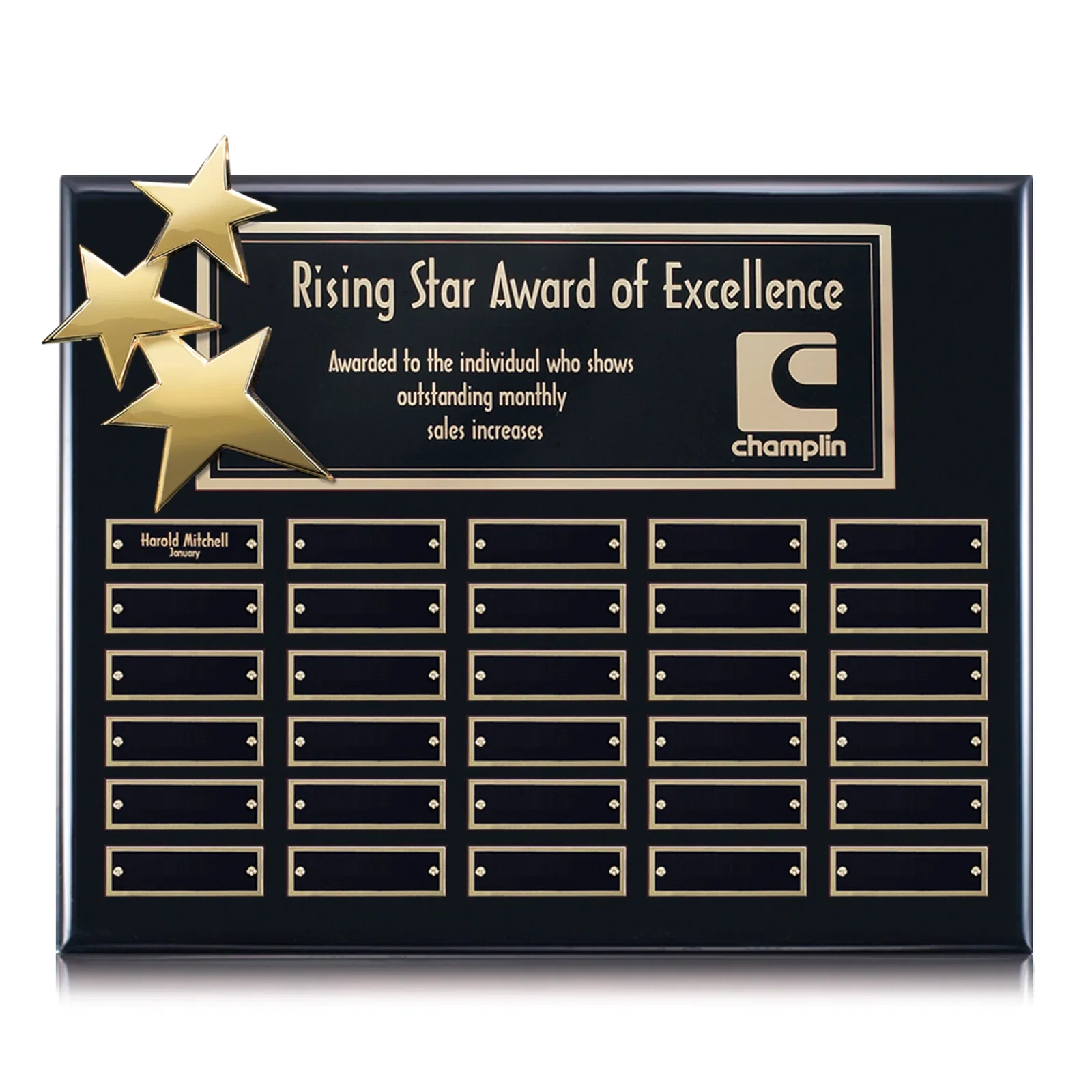 Personalized Piano Finish Perpetual Plaque With Constellation Star Ornaments for sales achievement awards