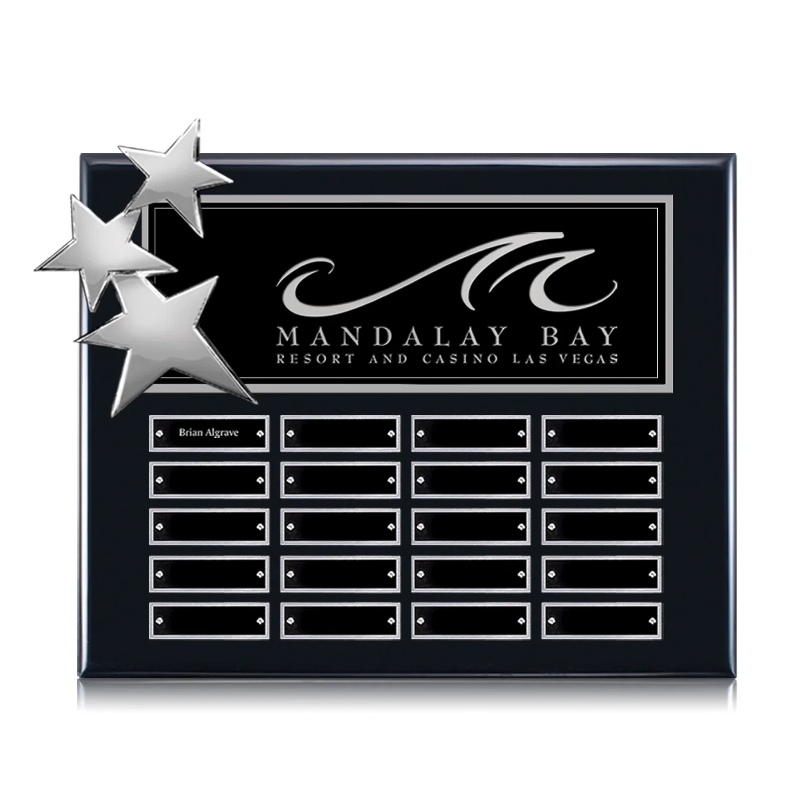 Personalized Piano Finish Perpetual Plaque With Constellation Star Ornaments for donor appreciation