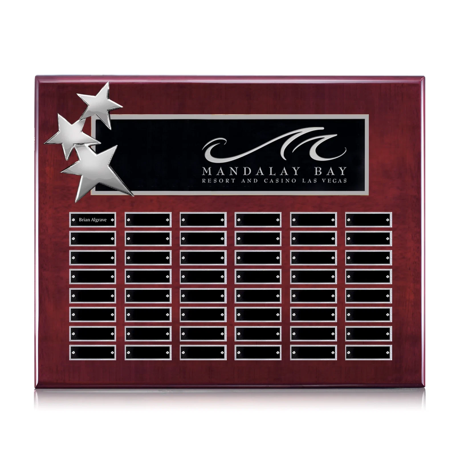 Custom Piano Finish Perpetual Plaque With Constellation Star Ornaments for retirement presentations