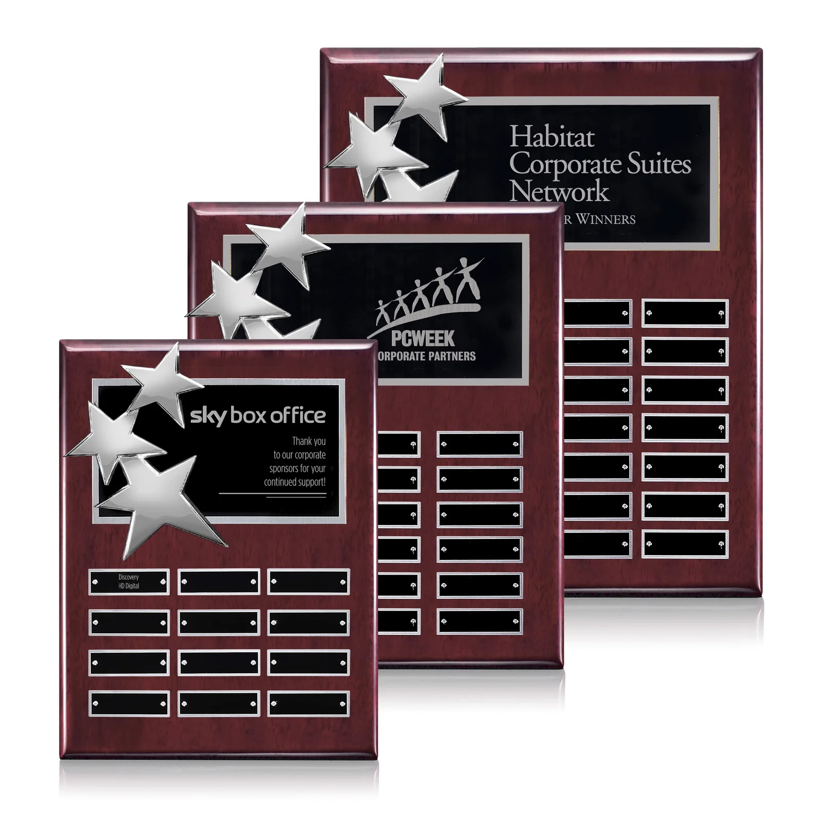 Custom Piano Finish Plaque With Three Constellation Stars, Tiered Plates for employee recognition