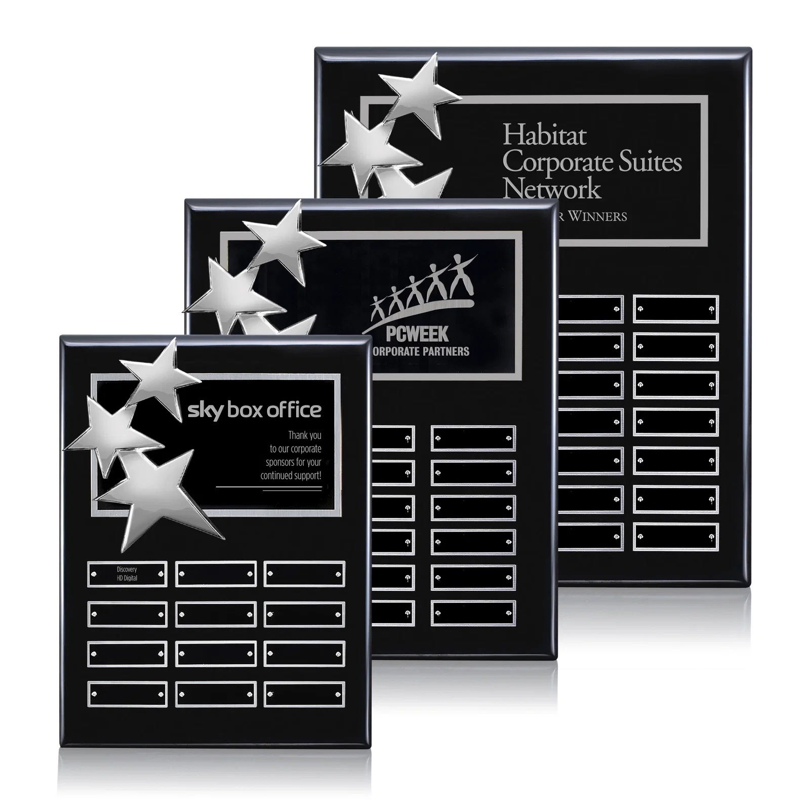 Personalized Piano Finish Plaque With Three Constellation Stars, Tiered Plates for employee recognition