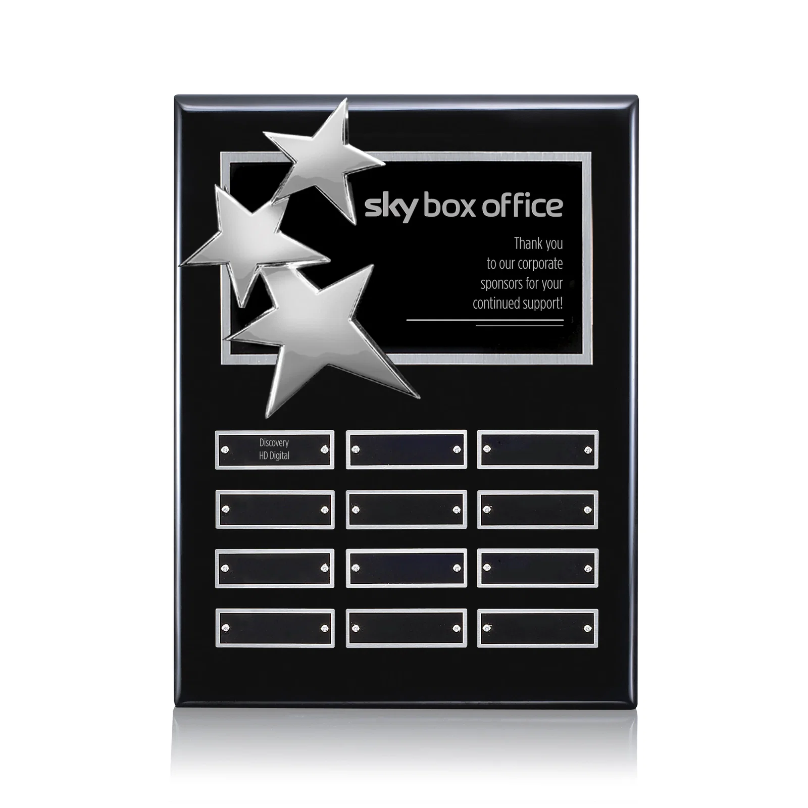 Personalized Piano Finish Plaque With Three Constellation Stars, Tiered Plates for corporate award ceremonies