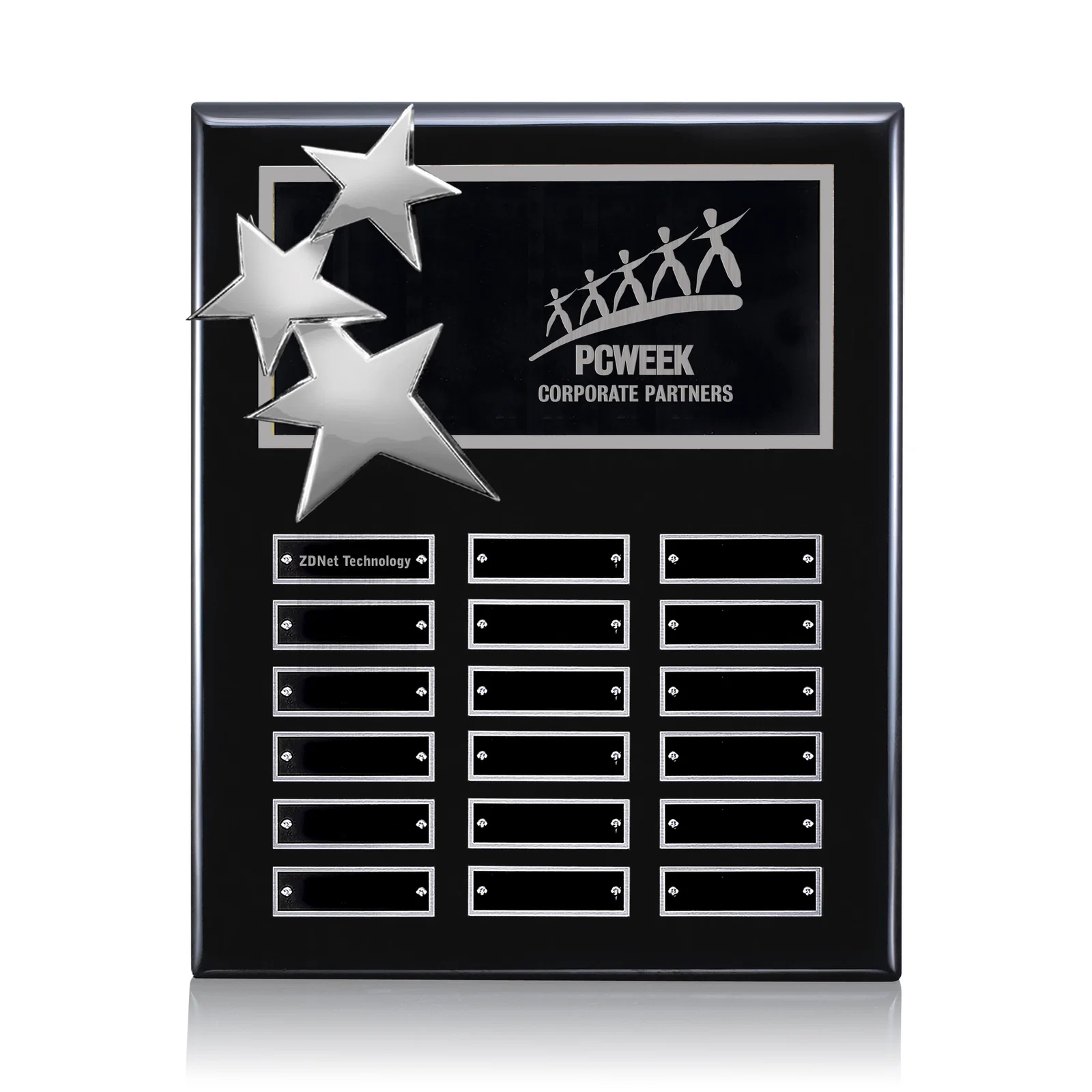 Personalized Piano Finish Plaque With Three Constellation Stars, Tiered Plates for service anniversary gifts