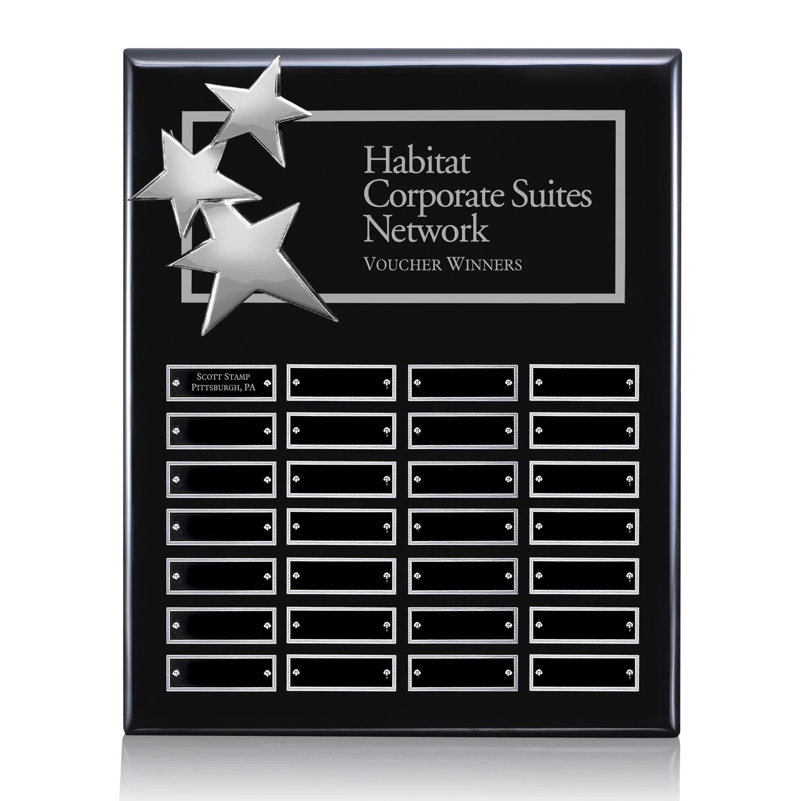 Personalized Piano Finish Plaque With Three Constellation Stars, Tiered Plates for sales achievement awards
