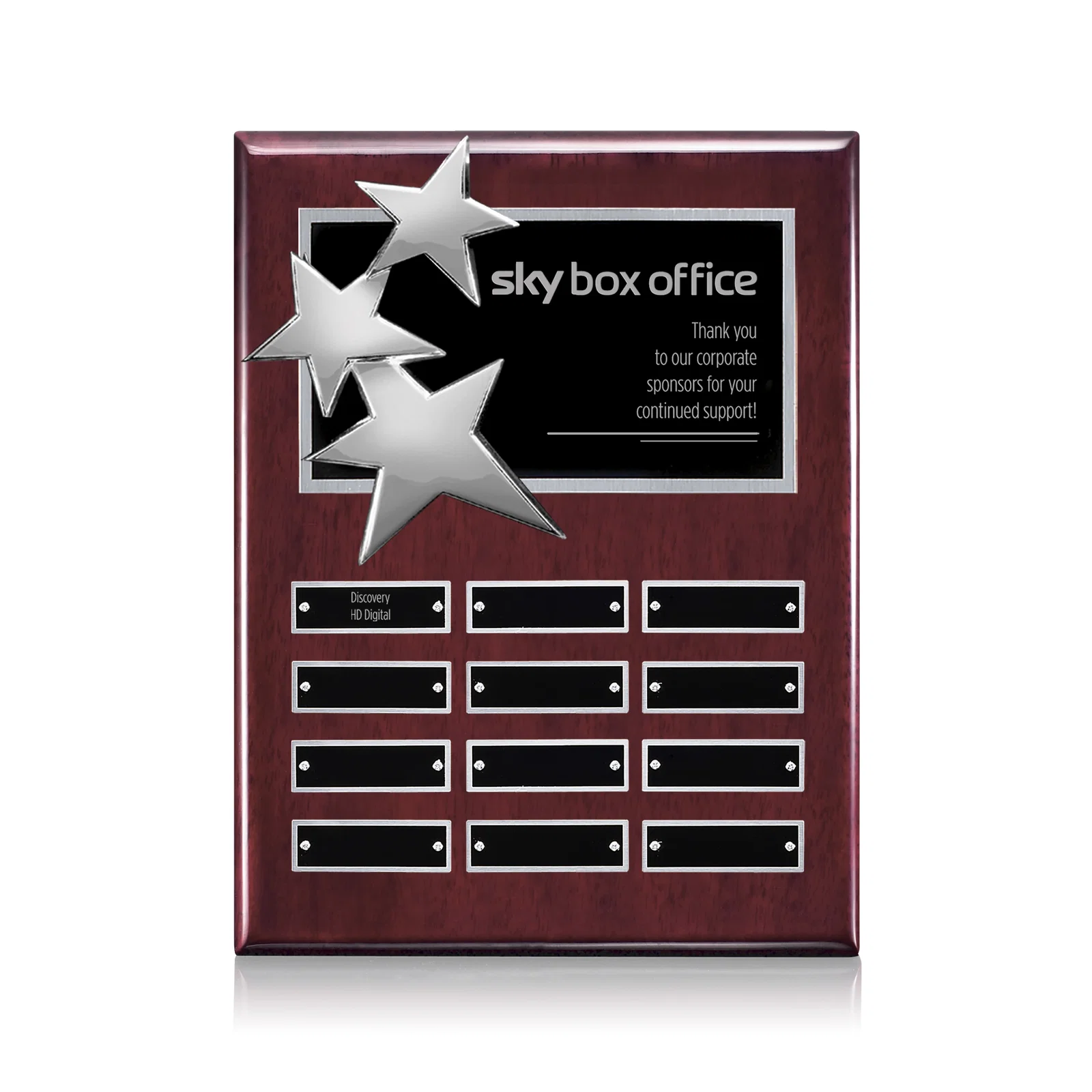 Custom Piano Finish Plaque With Three Constellation Stars, Tiered Plates for corporate award ceremonies