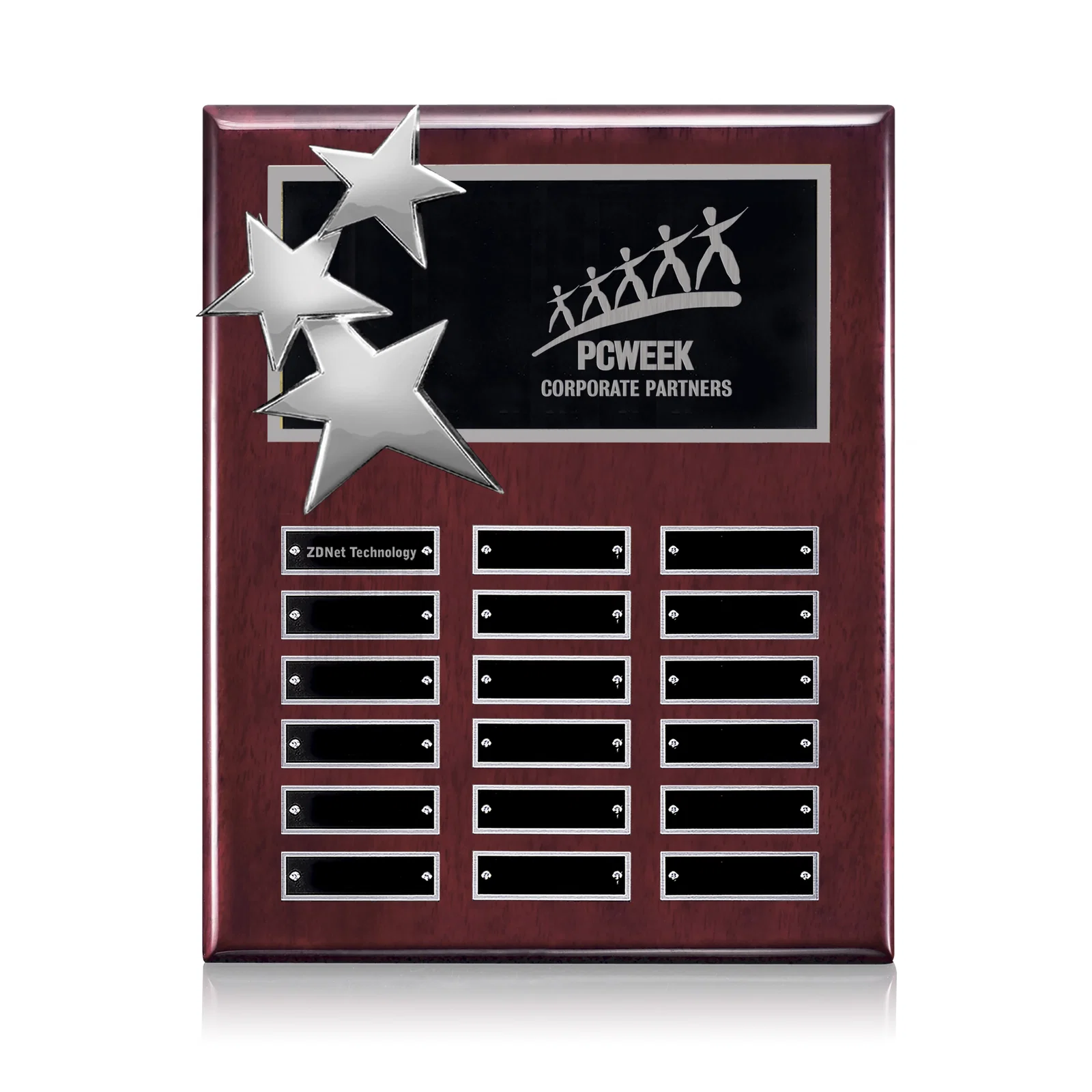Custom Piano Finish Plaque With Three Constellation Stars, Tiered Plates for service anniversary gifts