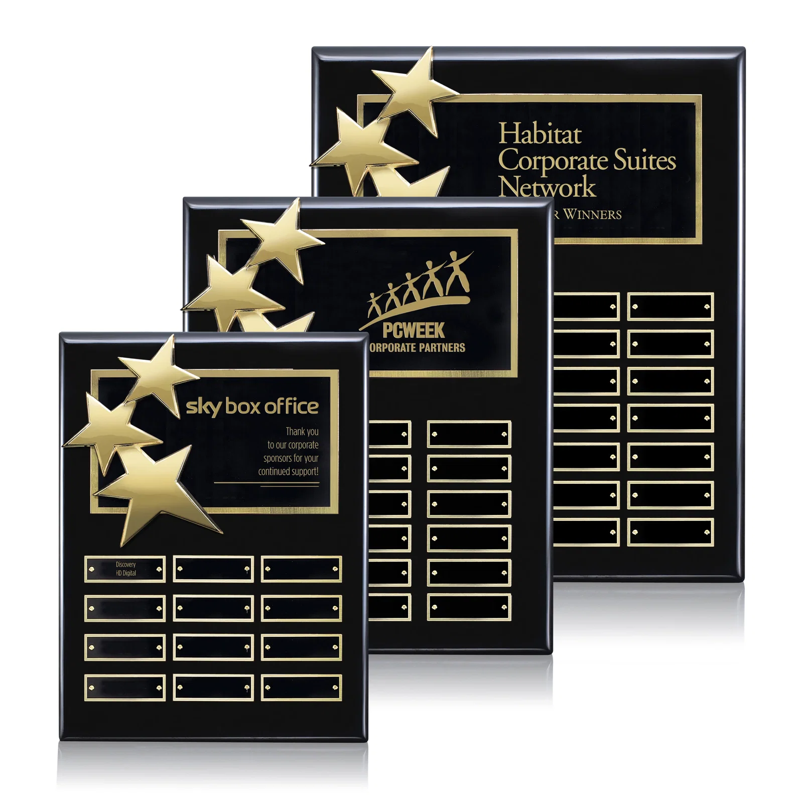 Custom Piano Finish Plaque With Three Constellation Stars, Tiered Plates for retirement presentations
