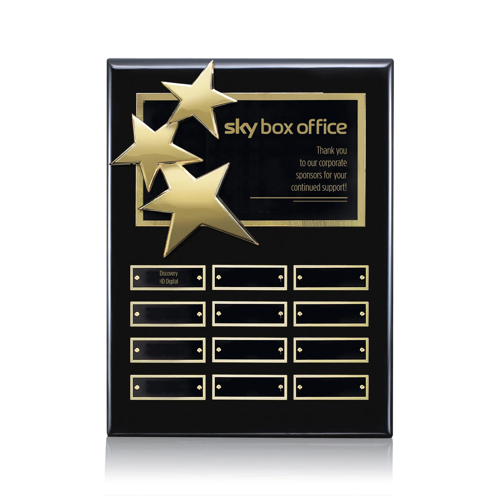 Custom Piano Finish Plaque With Three Constellation Stars, Tiered Plates for team milestone celebrations