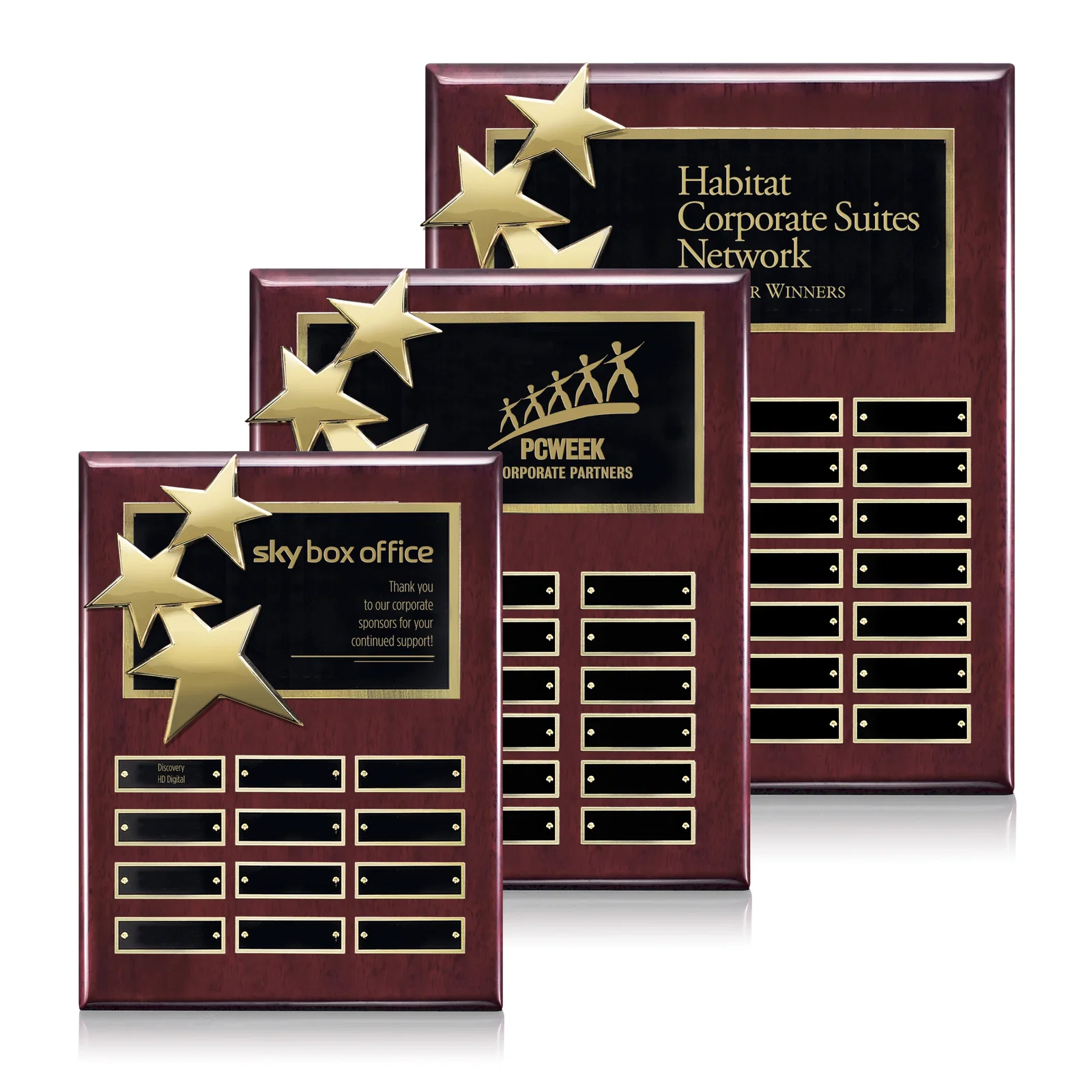 Custom Piano Finish Plaque With Three Constellation Stars, Tiered Plates for safety achievement programs