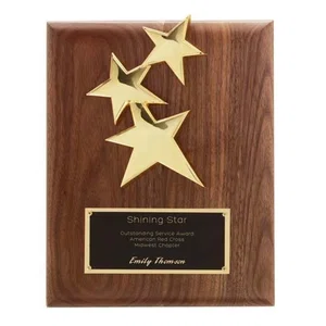 Gold Star Wall Plaque on American Walnut With Brass Plate