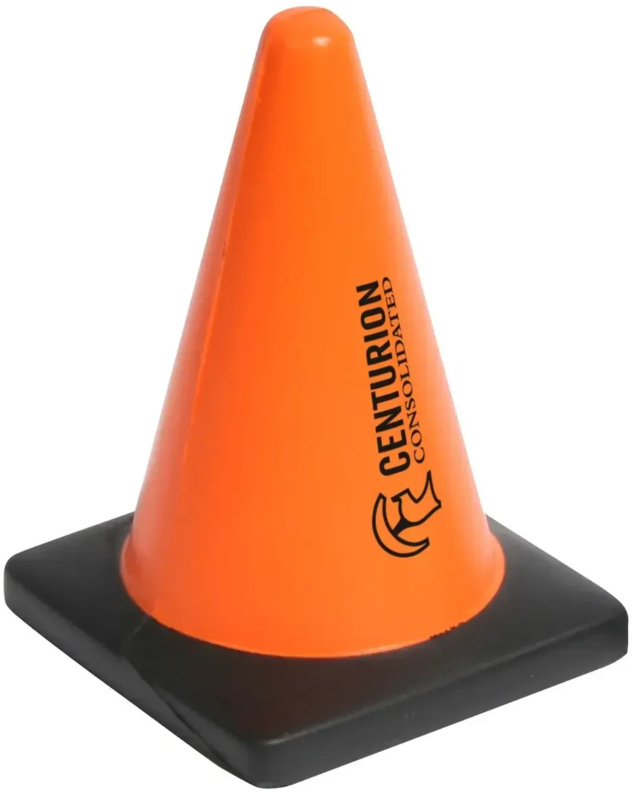 Construction Cone Stress Reliever, a branded traffic-cone squeeze toy for custom logo safety giveaways