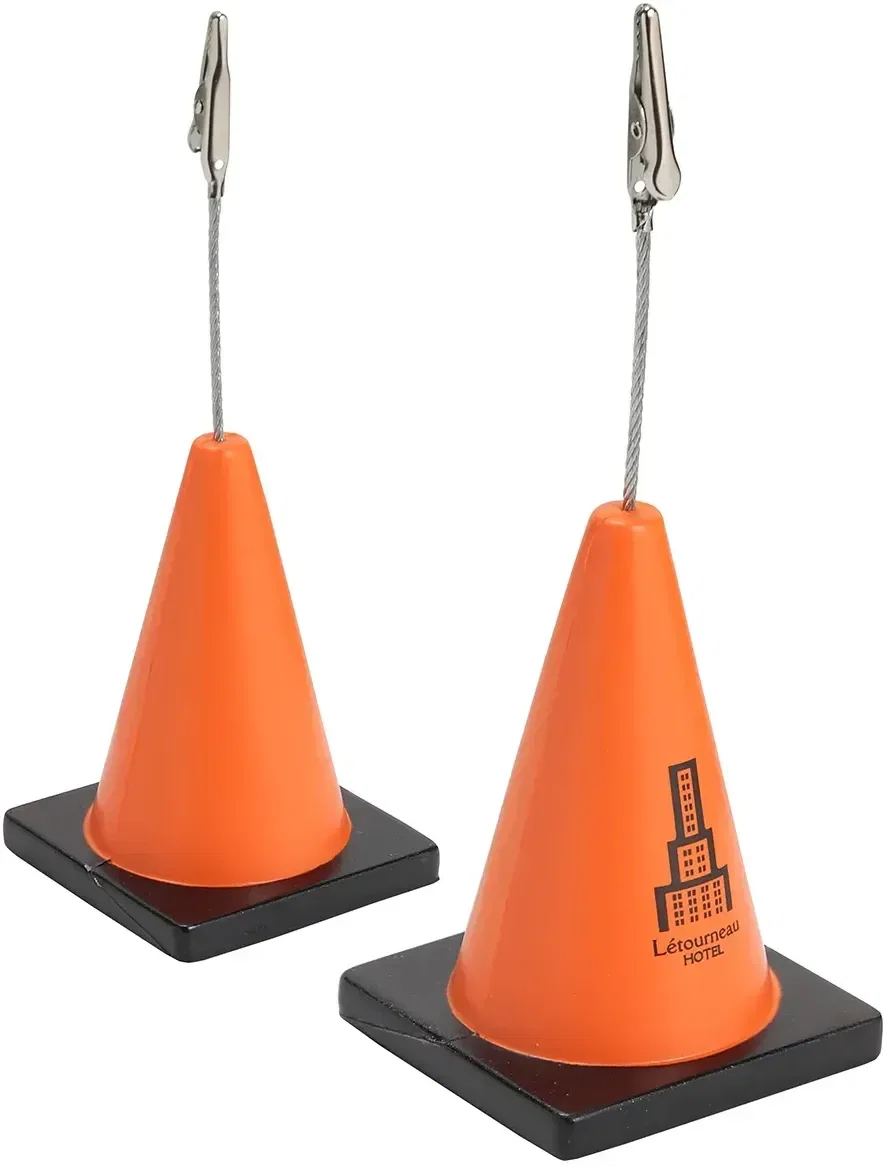 Construction Cone custom stress reliever and desk memo holder shaped like a traffic cone, branded safety promotional giveaway