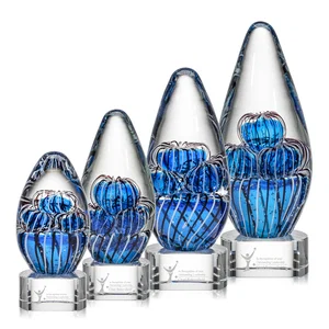 Frosted Glass Teardrop Award With Clear, Blue, or Ebony Base