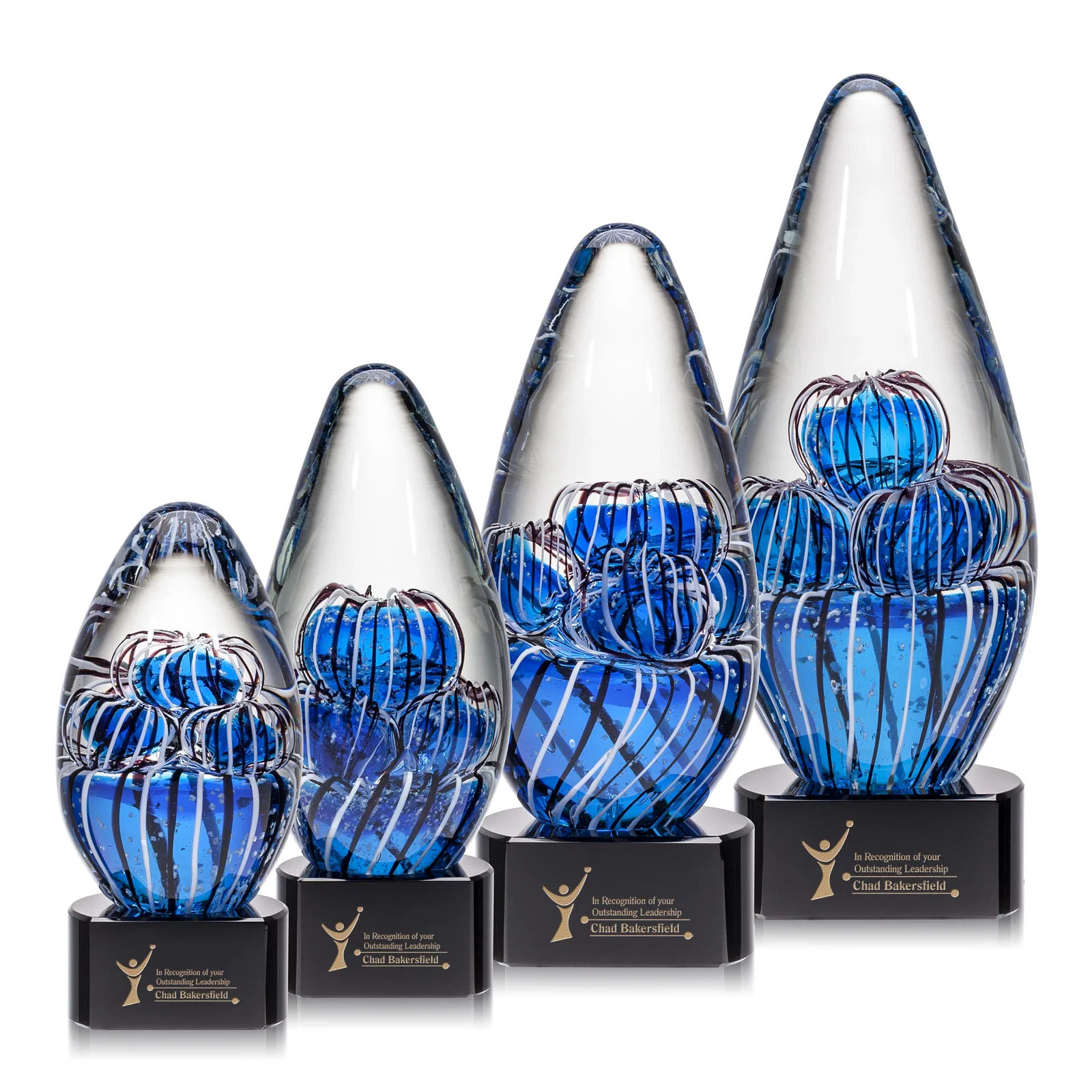 Custom Frosted Glass Teardrop Award With Clear, Blue, or Ebony Base for dealer and partner awards