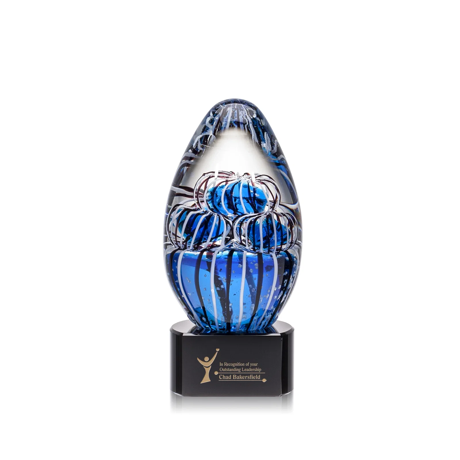 Custom Frosted Glass Teardrop Award With Clear, Blue, or Ebony Base for company anniversary events